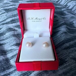 NWT 14k Pearl Stud Earrings 8mm - Gift Boxed